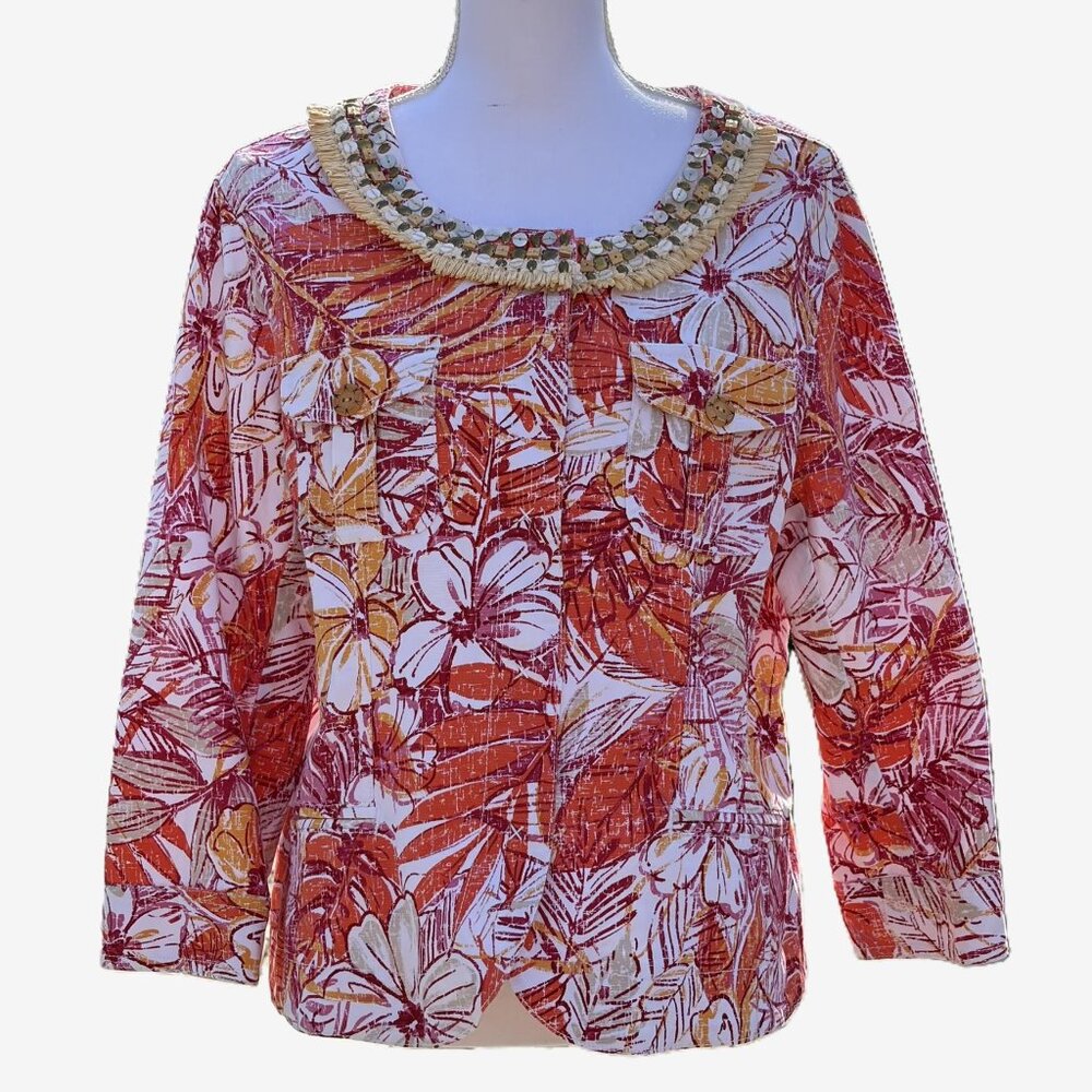 Ruby Rd Snap Front Jacket Island Tropical Raffia … - image 2